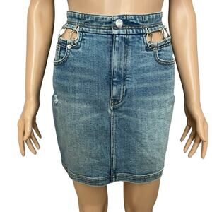 And Other Stories Chain Waist Denim Mini Skirt Size 8 Cutout Pencil Retro Mod